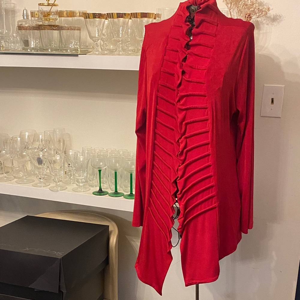 Chico's Red Ruffle-Front Blazer Jacket